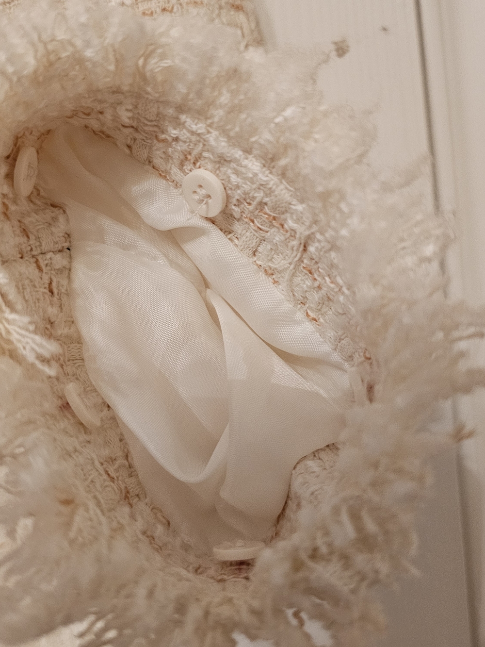 Mango Cream Tweed Collarless Jacket with Ruffle Cuffs (Removable) - Picture 14 of 15